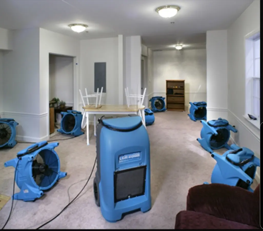 Air movers and dehumidifier setup for Water Extraction & Removal in Hellertown